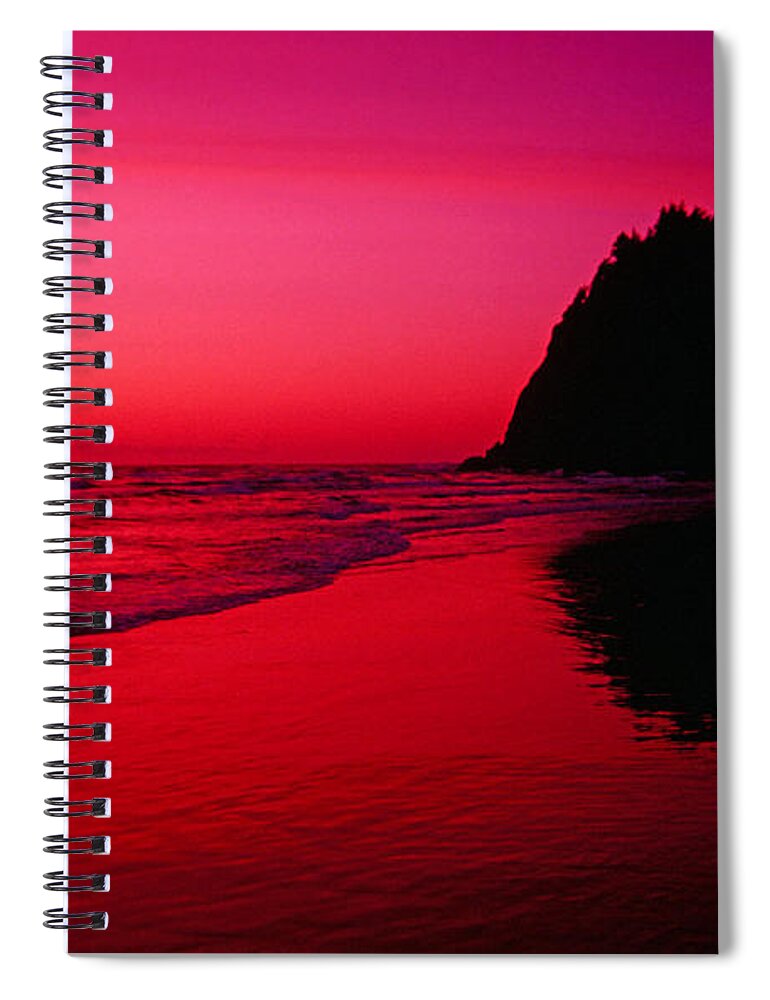Beach Spiral Notebook featuring the photograph Sunset at Neskowin Beach- Proposal Rock by Rick Bures
