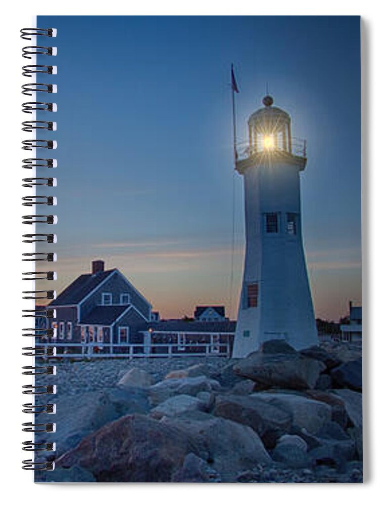 Scituate Lighthouse Spiral Notebook featuring the photograph Sunset at Scituate light by Jeff Folger