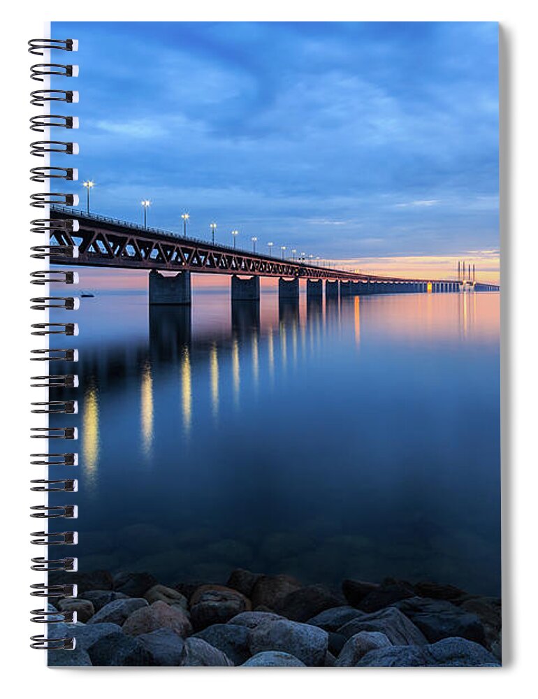 Tranquility Spiral Notebook featuring the photograph Sunset At The Øresund Bridge, Malmö by Maria Swärd