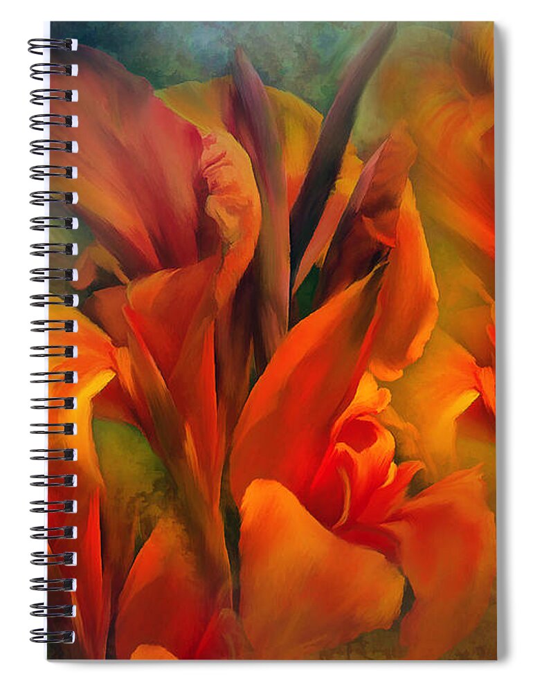 Flora Spiral Notebook featuring the painting Sunset Flowers  Canna Pretoria flowers by Elaine Manley