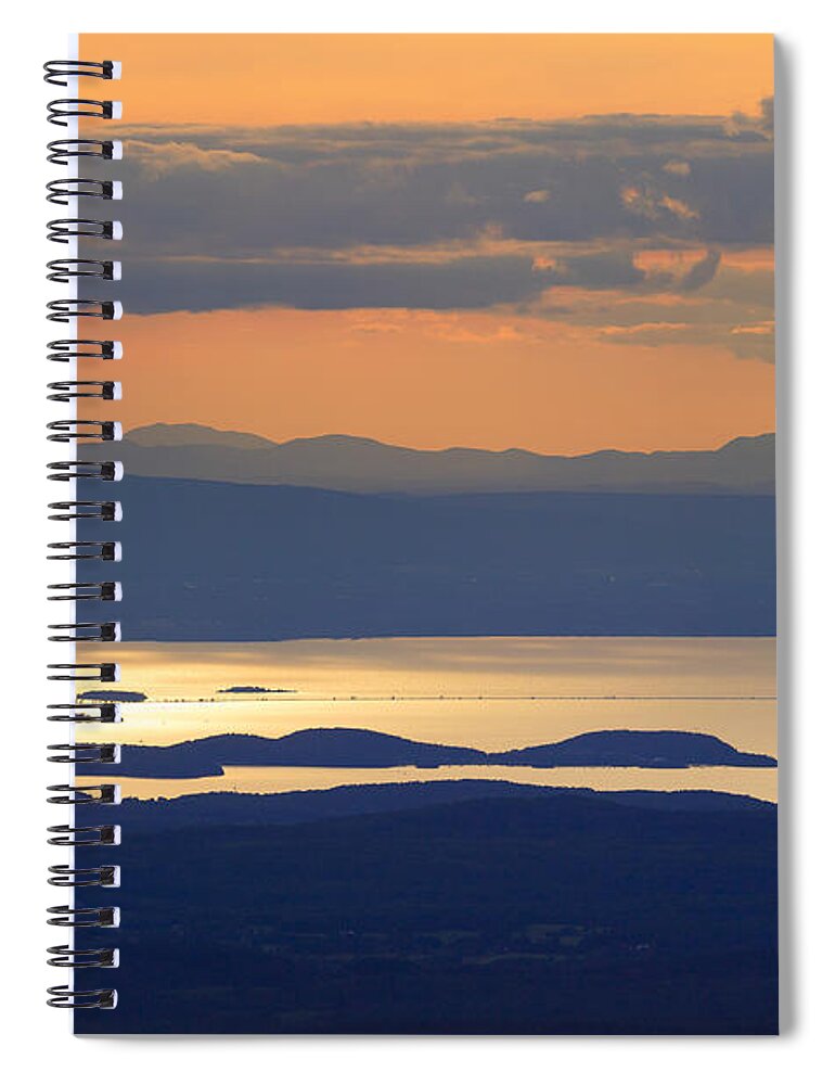Green Mountains Spiral Notebook featuring the photograph Sunset over Lake Champlain by Don Landwehrle