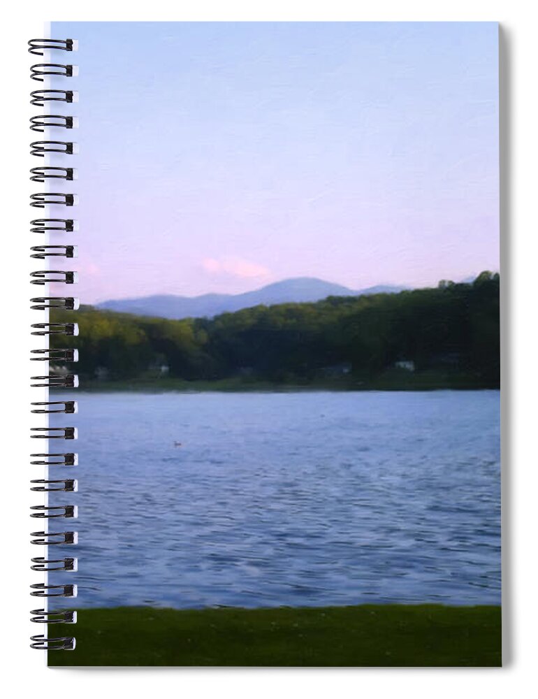 Lake Junaluska Spiral Notebook featuring the digital art Smoky Mtn Sunset from Lake Junaluska by Flees Photos
