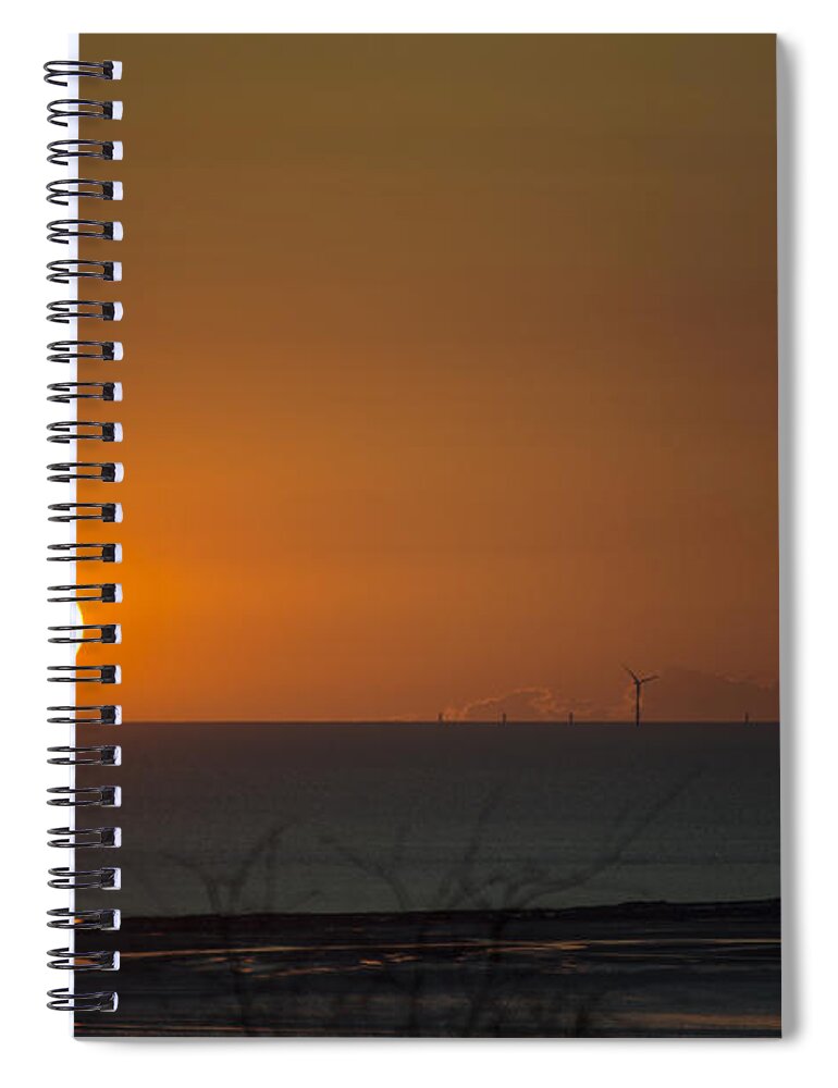 Sun Spiral Notebook featuring the photograph Sunset Over The Windfarm by Spikey Mouse Photography