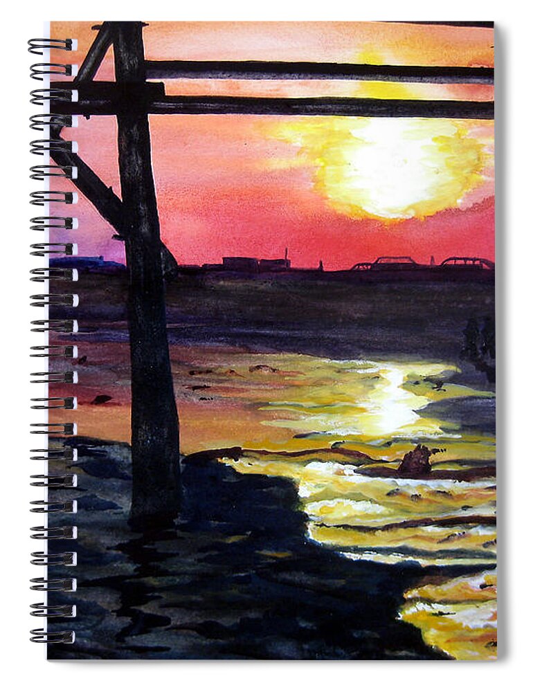 Pier Spiral Notebook featuring the painting Sunset Pier by Lil Taylor