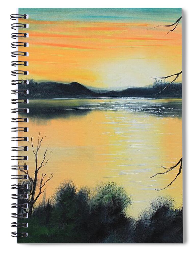 Landscape Spiral Notebook featuring the painting Sunset by Remegio Onia