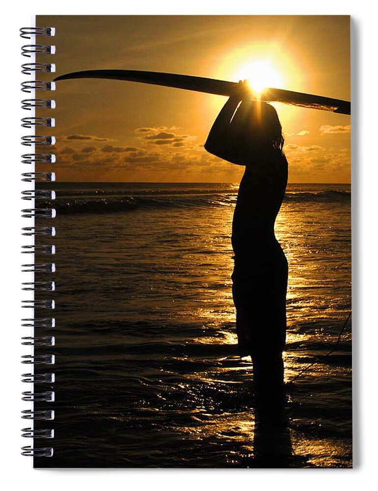 Athlete Spiral Notebook featuring the photograph Sunset Surfer Corcovado Costa Rica by Bob Christopher