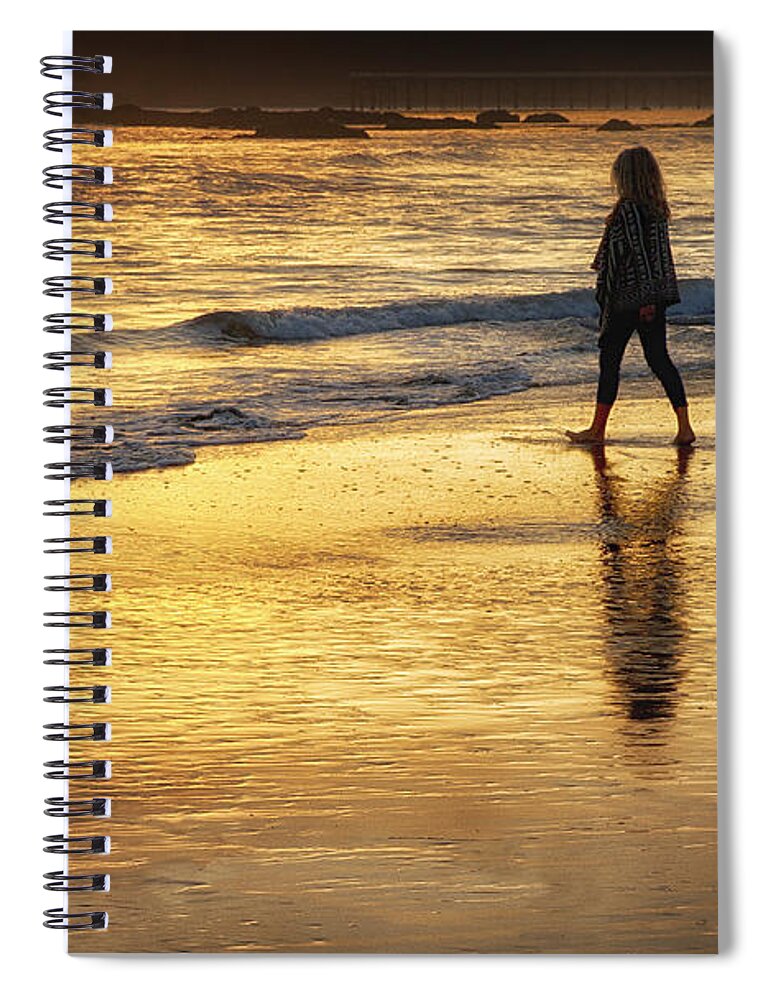 Beach Spiral Notebook featuring the photograph Sunset Walk On San Simeon Beach by Robert Woodward