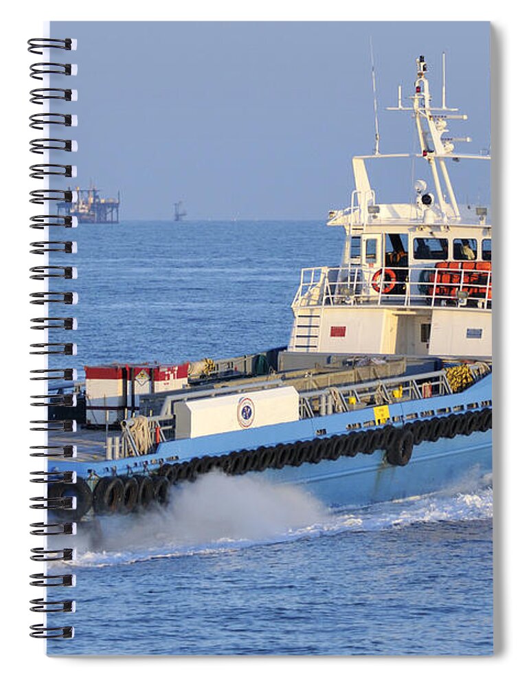 Supply Vessel Spiral Notebook featuring the photograph Supply Vessel heads to sea by Bradford Martin