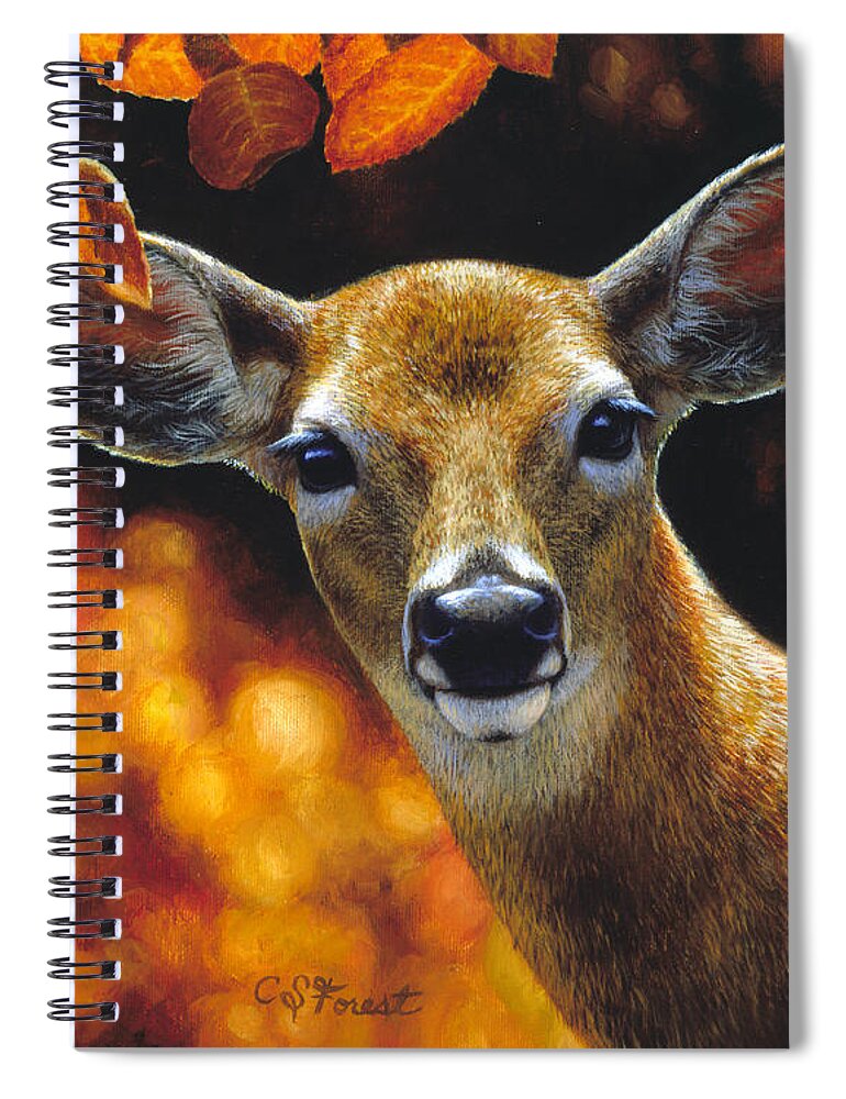 Doe Spiral Notebook featuring the painting Whitetail Deer - Surprise by Crista Forest