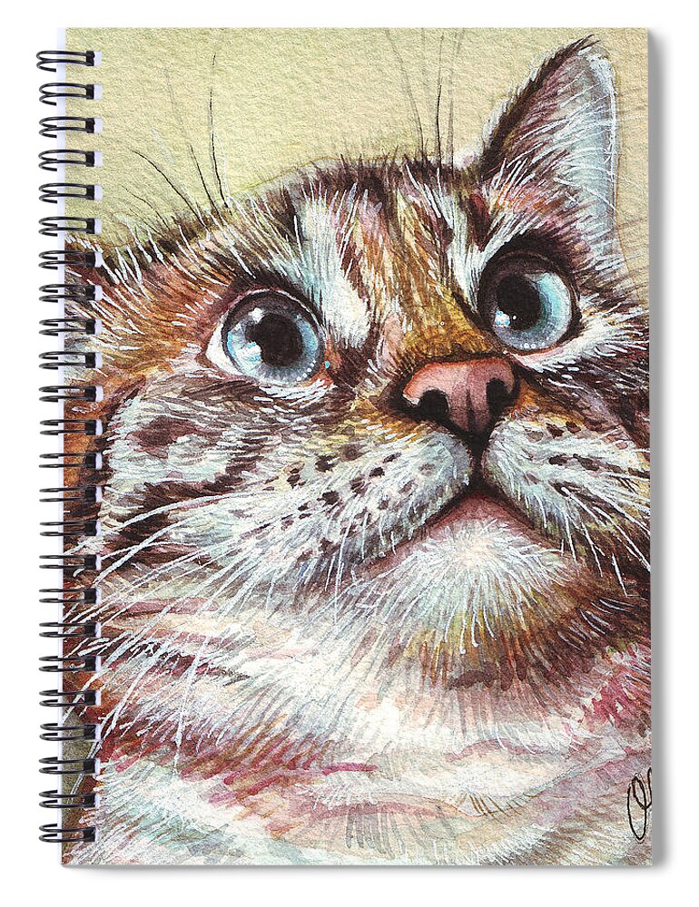Kitty Spiral Notebook featuring the painting Surprised Kitty by Olga Shvartsur