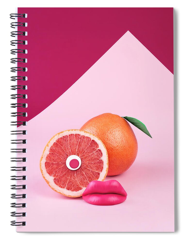 Breakfast Spiral Notebook featuring the photograph Surreal Pink Grapefruit With Eye And by Juj Winn