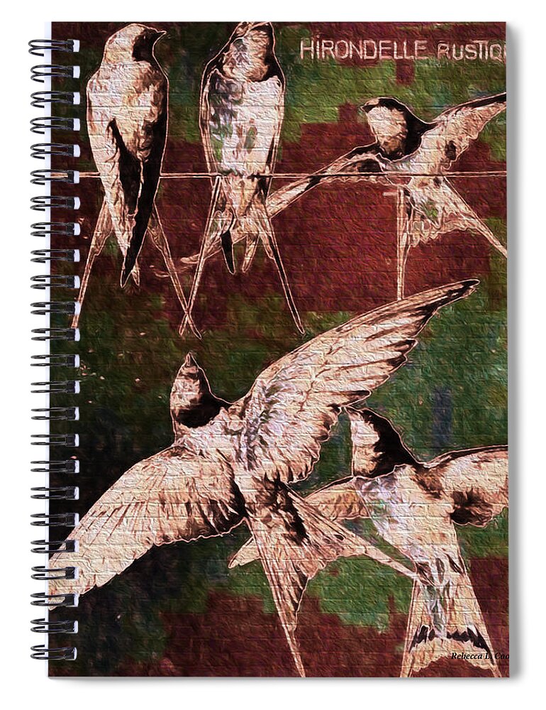 French Swallows Spiral Notebook featuring the digital art French Swallows by Bellesouth Studio