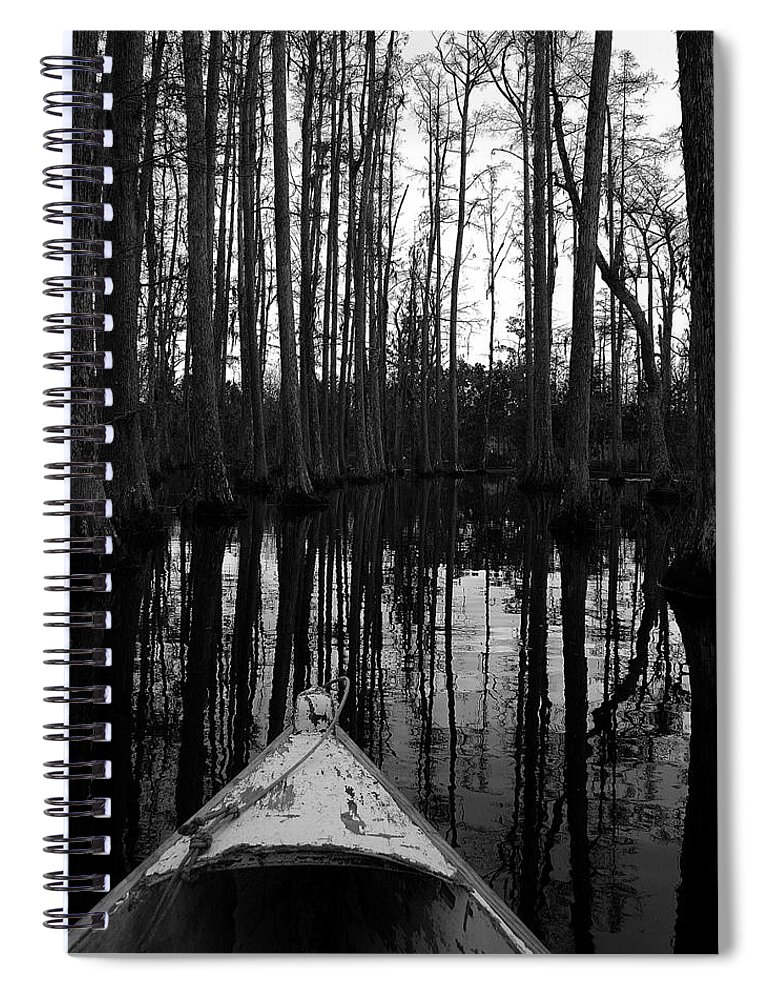 Black And White Spiral Notebook featuring the photograph Swamp Boat by Shirley Radabaugh