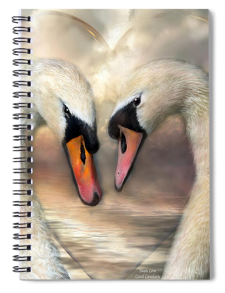 Swan Spiral Notebook featuring the mixed media Swan Love by Carol Cavalaris
