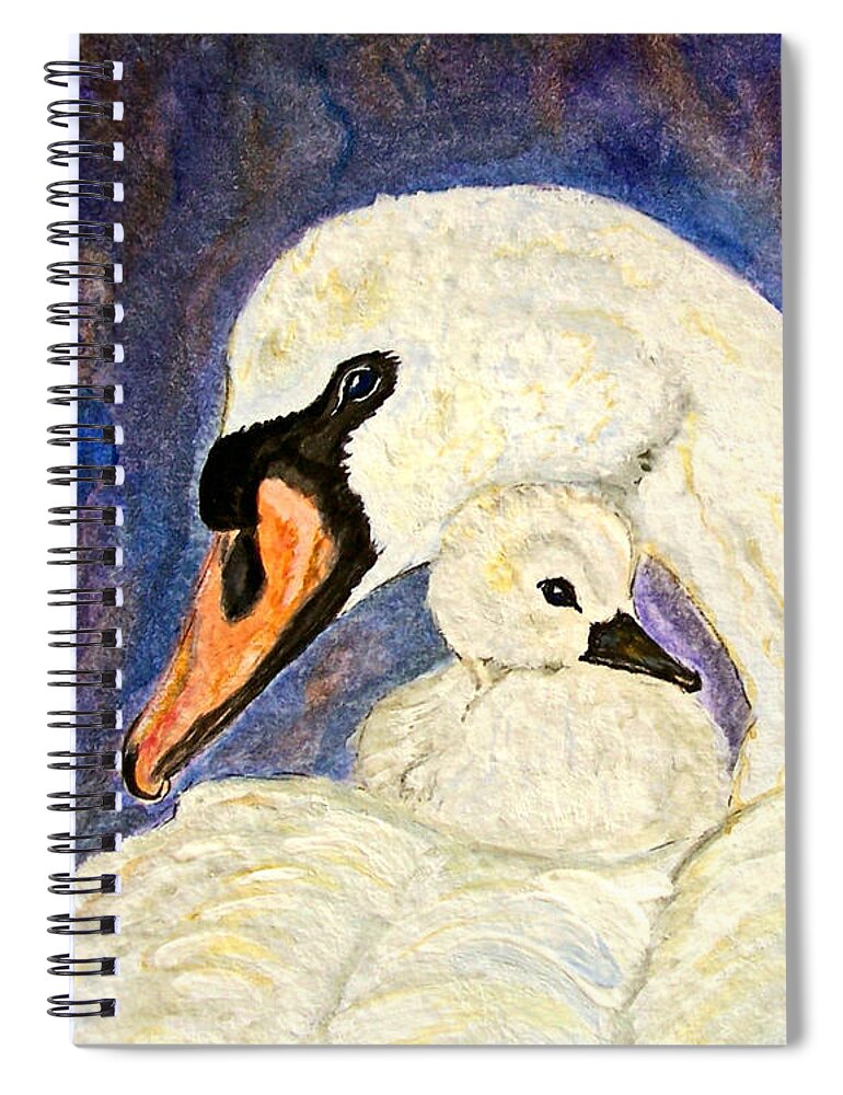 Painting Spiral Notebook featuring the painting Mother's Love Swan and Baby Painting by Ella Kaye Dickey