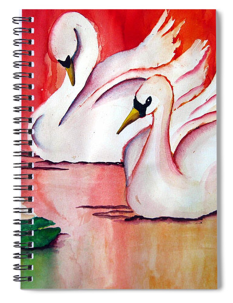 Swans Spiral Notebook featuring the painting Swans in Love by Lil Taylor