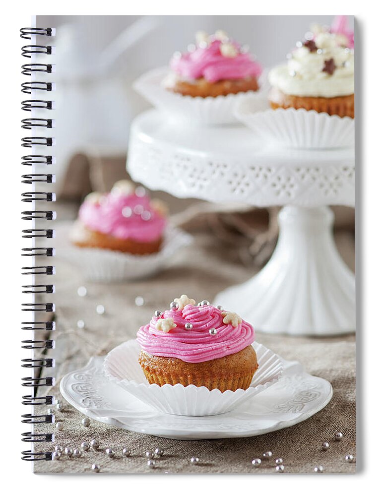 Temptation Spiral Notebook featuring the photograph Sweet Cupcakes by Oxana Denezhkina