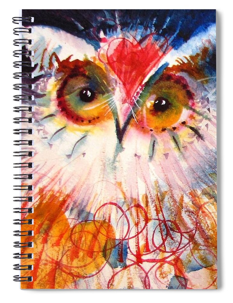  Owl Spiral Notebook featuring the painting Sweetheart Hooter by Laurel Bahe