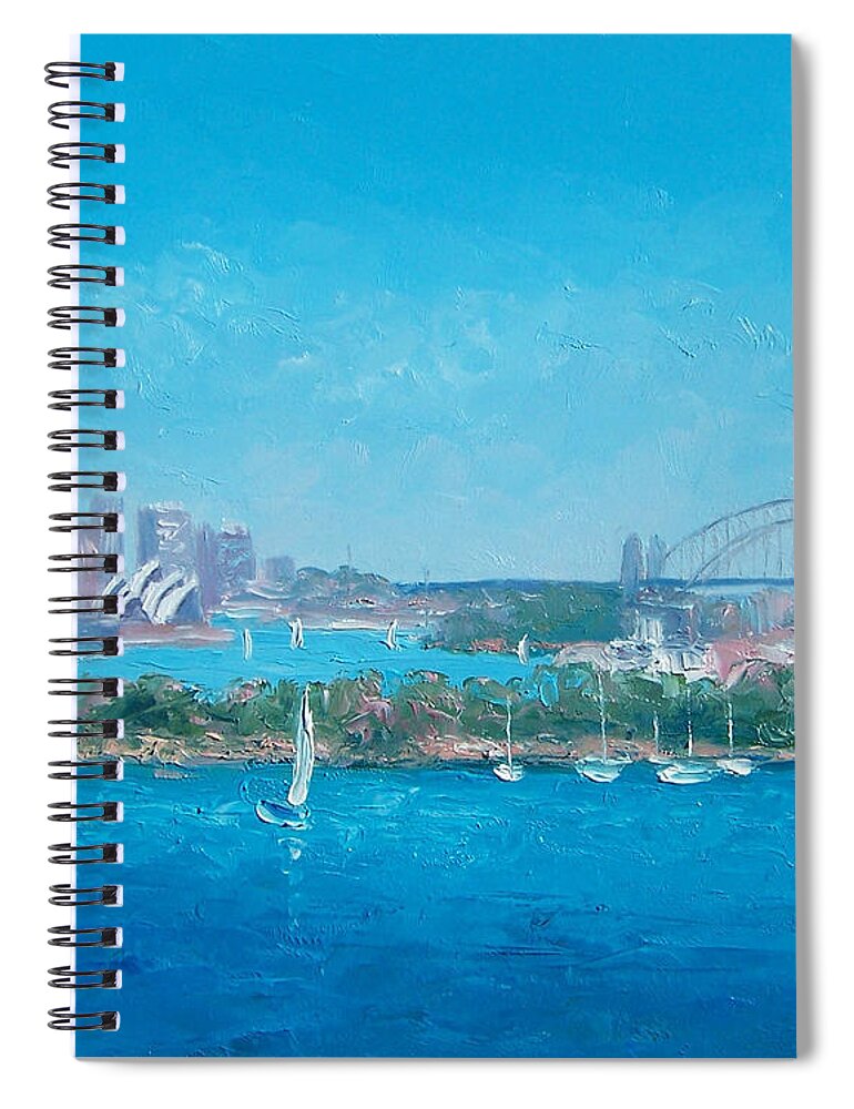 Sydney Harbour Spiral Notebook featuring the painting Sydney Harbour and the Opera House by Jan Matson by Jan Matson