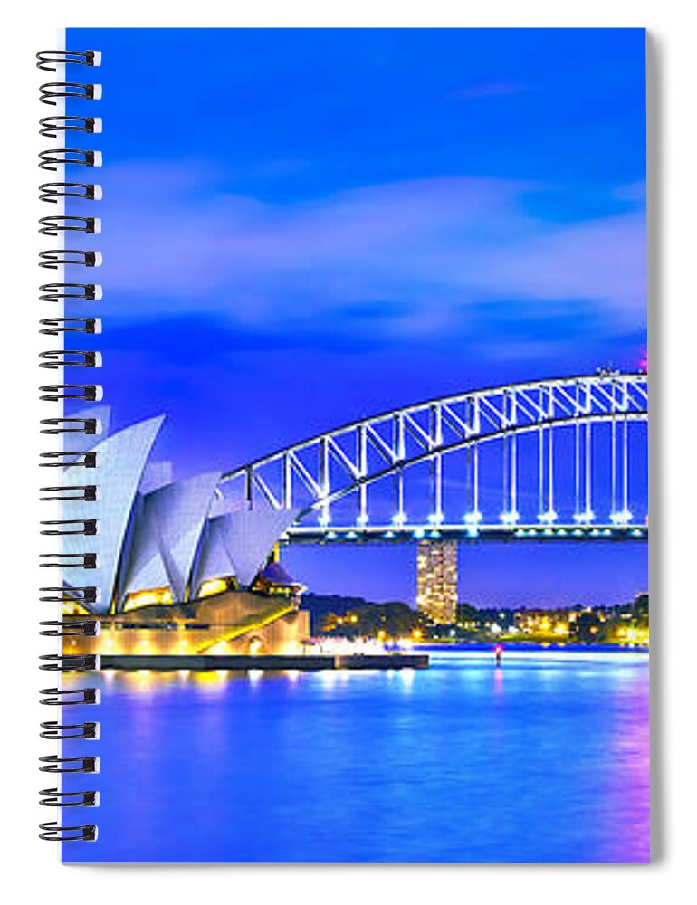 Sydney Spiral Notebook featuring the photograph Sydney Harbour Blues Panorama by Az Jackson