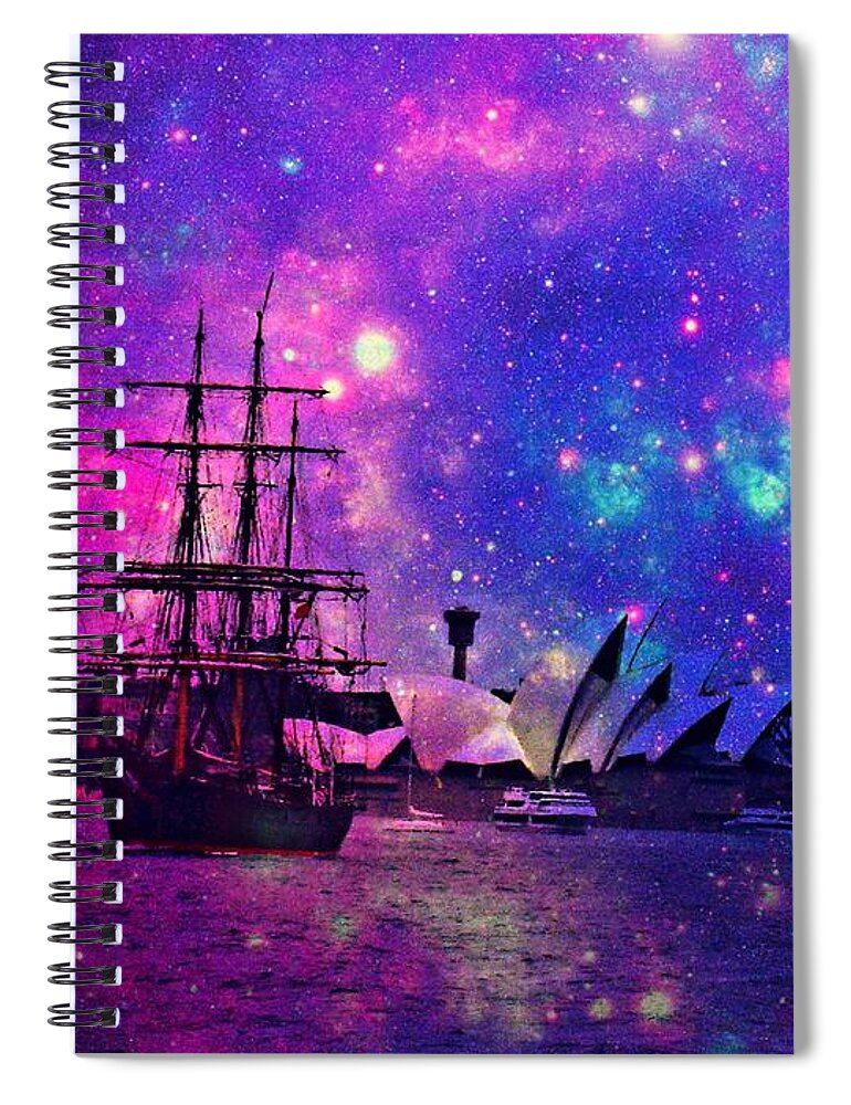 Sydney. Sydney Harbour Spiral Notebook featuring the mixed media Sydney Harbour through time and space by Leanne Seymour