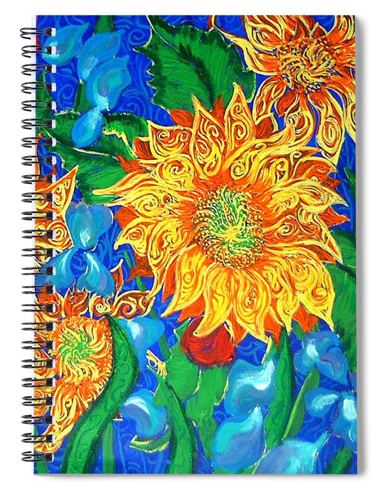 Sunflowers Spiral Notebook featuring the painting Symphony Of Sunflowers by Stefan Duncan