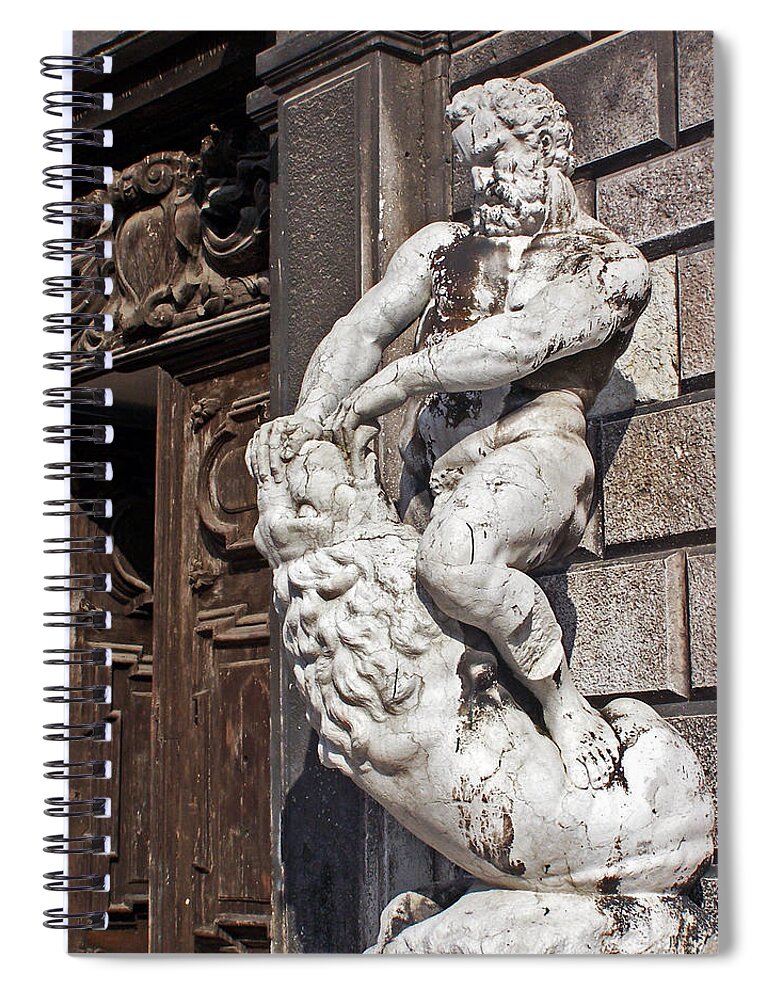 Statue Of Nude Man And Lion Spiral Notebook featuring the photograph Taken by Force by Jennifer Robin