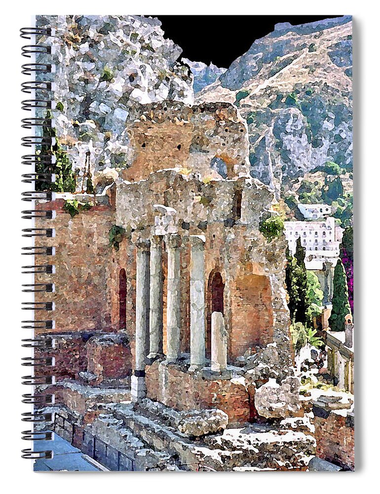 Taormina Spiral Notebook featuring the digital art Taormina Amphitheater by John Vincent Palozzi