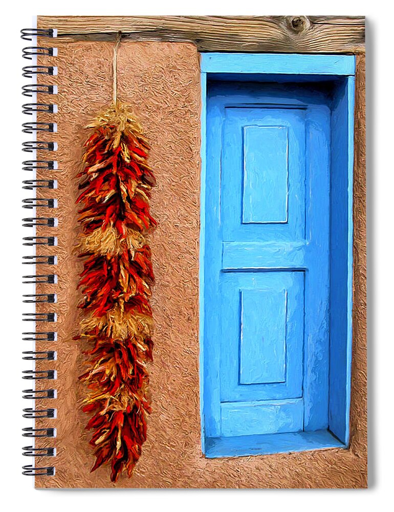 Taos Spiral Notebook featuring the painting Taos Blue Door by Dominic Piperata