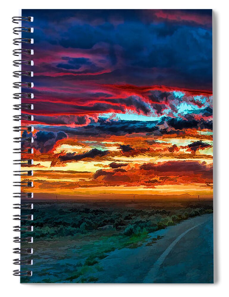  Santa Spiral Notebook featuring the mixed media Taos sunset IV by Charles Muhle