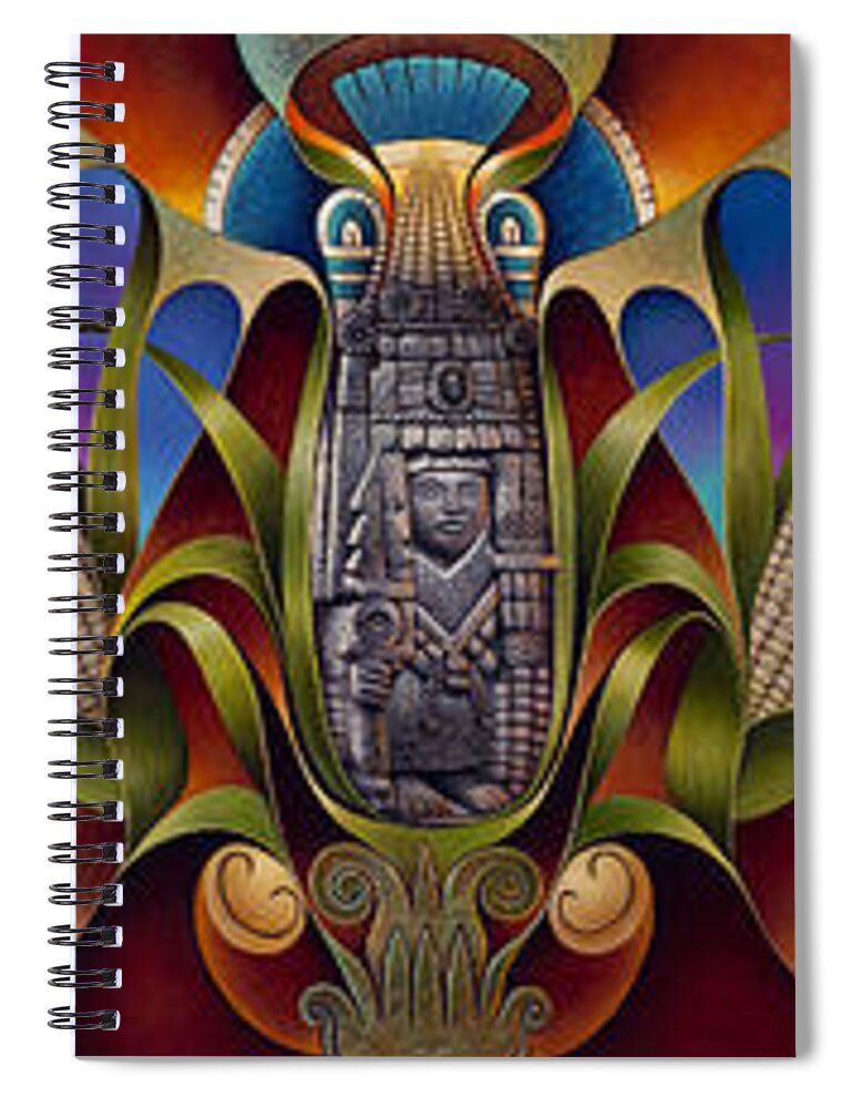 Aztec Spiral Notebook featuring the painting Tapestry of Gods by Ricardo Chavez-Mendez