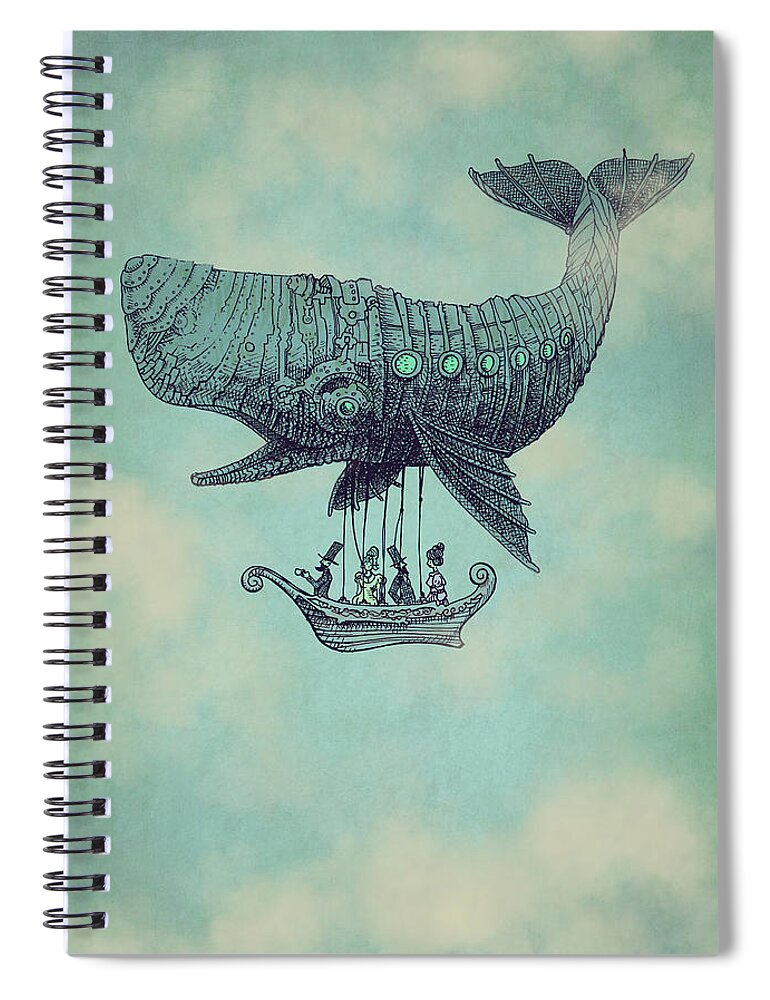 Whale Spiral Notebook featuring the drawing Tea at Two Thousand Feet by Eric Fan