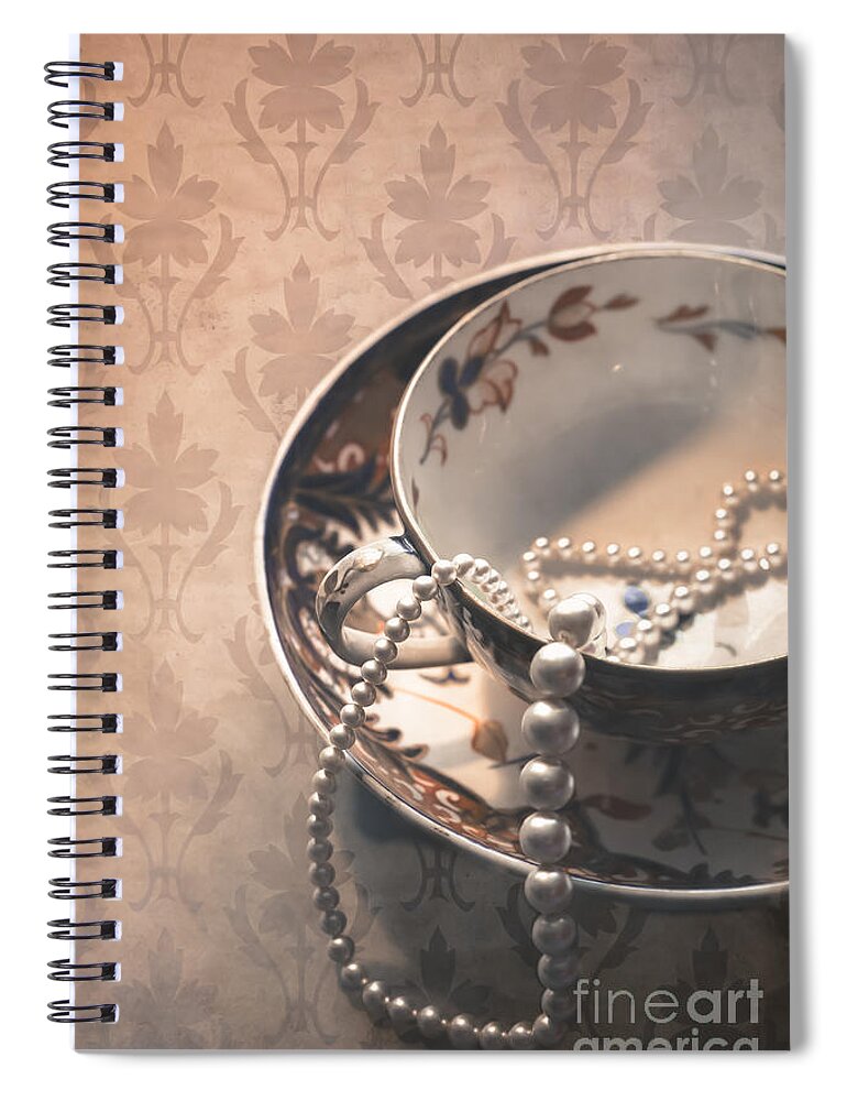 Cup And Saucer Spiral Notebook featuring the photograph Teacup and Pearls by Jan Bickerton