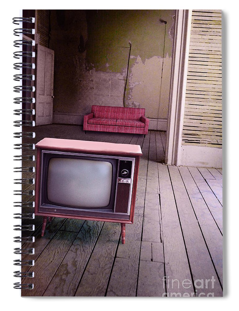Television Spiral Notebook featuring the photograph Television in old abandoned building by Jill Battaglia