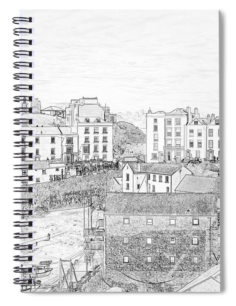 Tenby Spiral Notebook featuring the photograph Tenby Harbour Pencil Sketch 5 by Steve Purnell