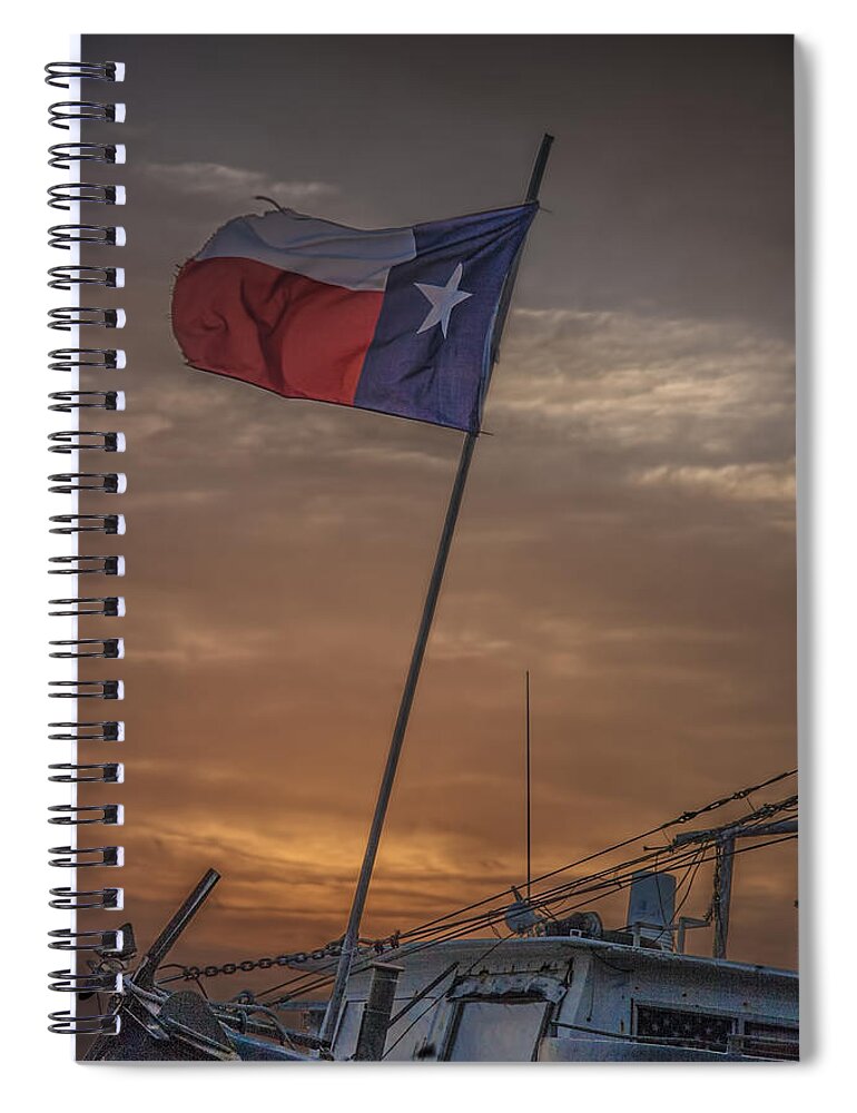 Migration Spiral Notebook featuring the photograph Texas Flag Flying from a Fishing Boat at Sunrise by Randall Nyhof