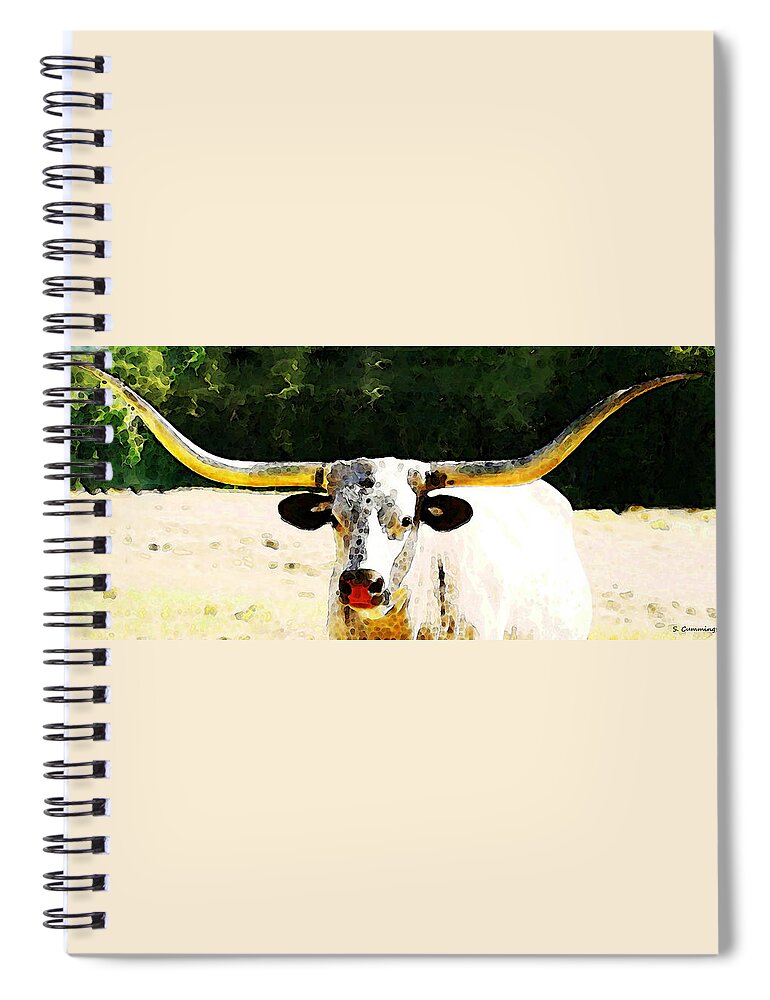 Cow Spiral Notebook featuring the painting Texas Longhorn - Bull Cow by Sharon Cummings