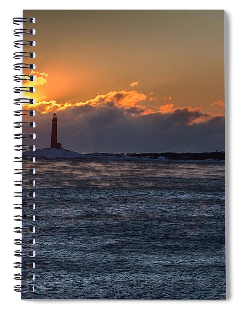 Gloucester Spiral Notebook featuring the photograph Thacher Island lighthouse morning dawn by Jeff Folger
