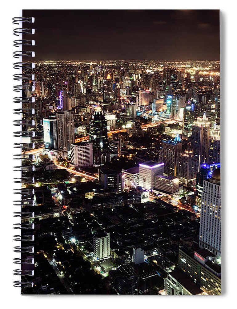 Downtown District Spiral Notebook featuring the photograph Thailand, Bangkok, Night Cityscape by Henryk Sadura