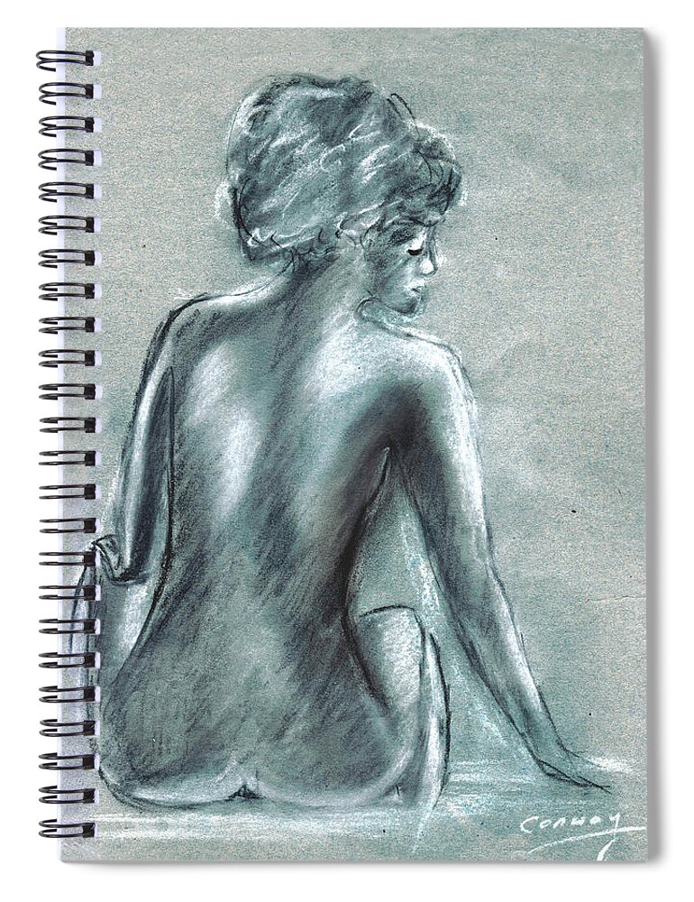 Nude Spiral Notebook featuring the drawing The Actress by Tom Conway