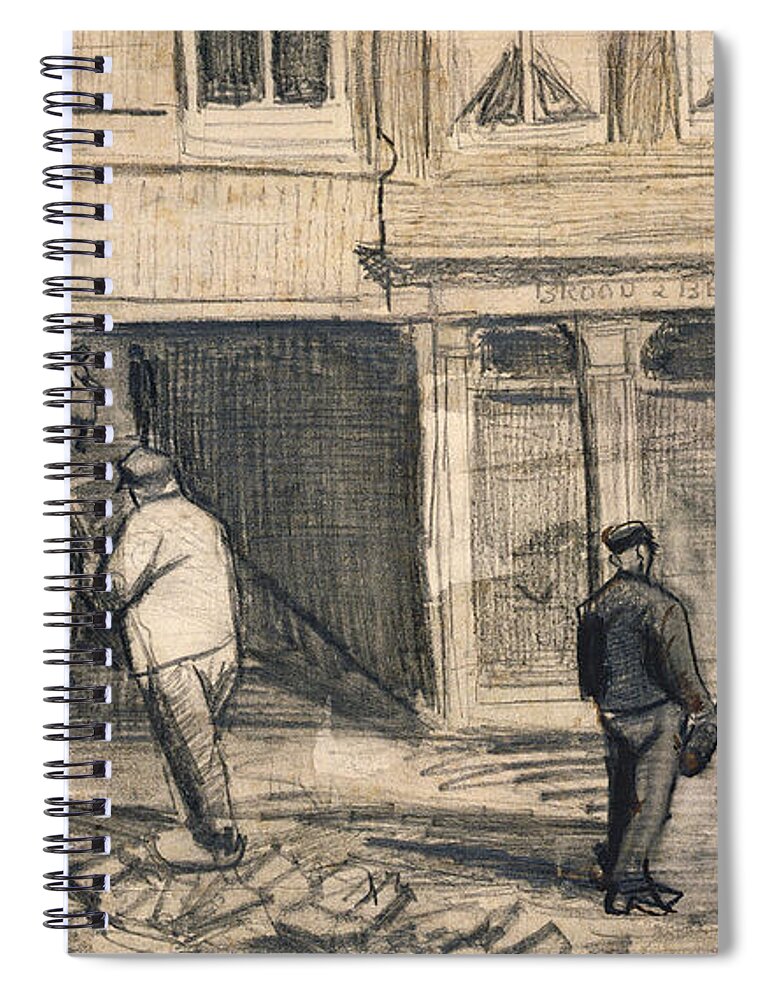 Street Spiral Notebook featuring the drawing The Bakery in de Geest by Vincent Van Gogh