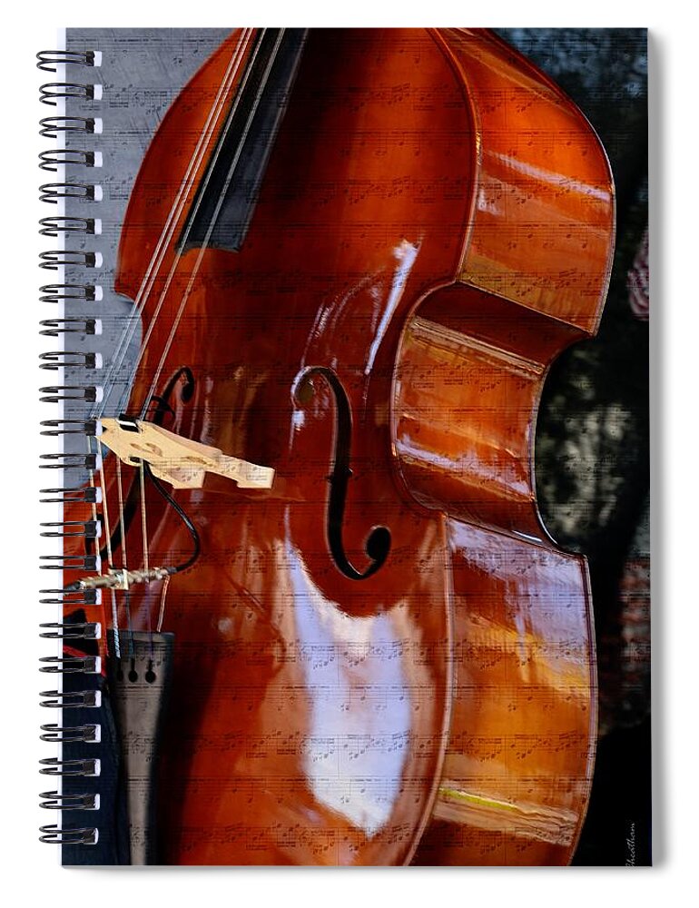 Bass Fiddle Spiral Notebook featuring the mixed media The Bass of Music by Kae Cheatham