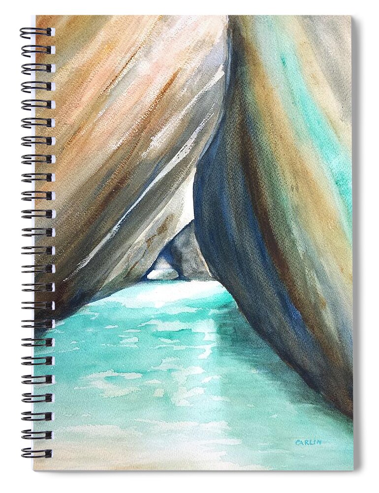 The Baths Spiral Notebook featuring the painting The Baths Turquoise by Carlin Blahnik CarlinArtWatercolor