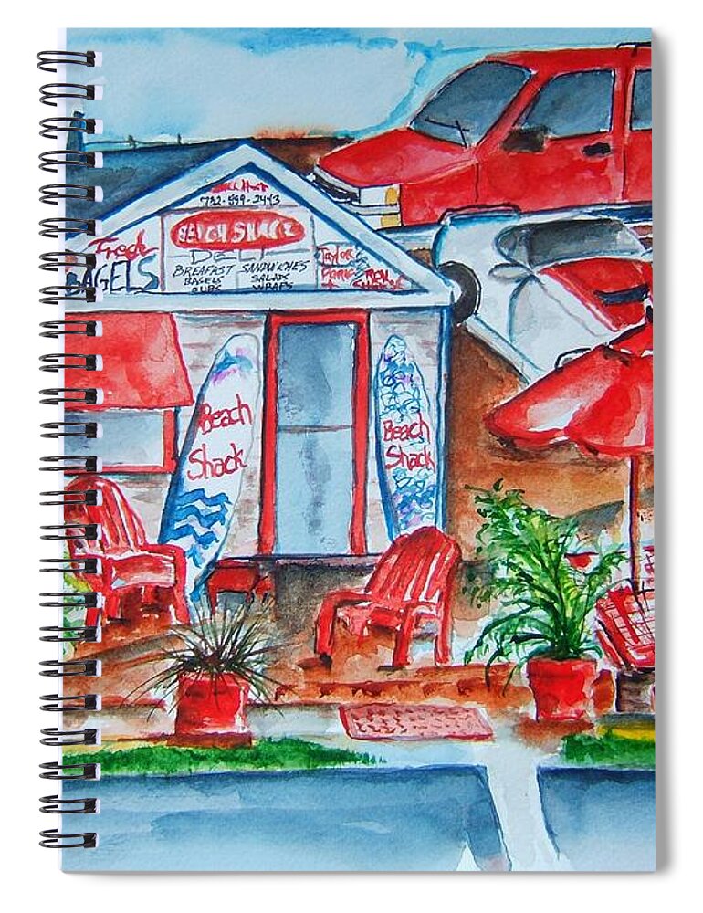 New Jersey Shore Spiral Notebook featuring the painting The Beach Shack by Elaine Duras