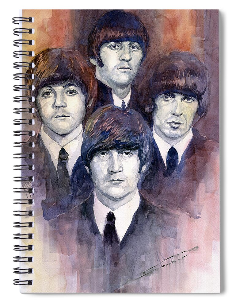 Watercolor Spiral Notebook featuring the painting The Beatles 02 by Yuriy Shevchuk