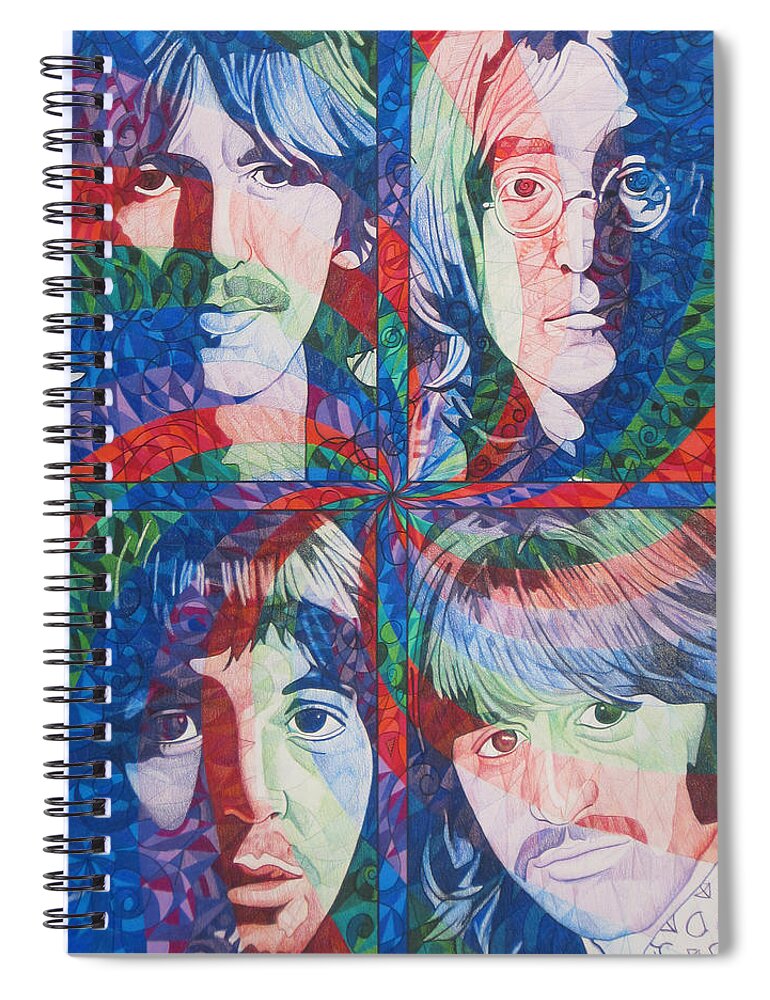 The Beatles Spiral Notebook featuring the drawing The Beatles Squared by Joshua Morton