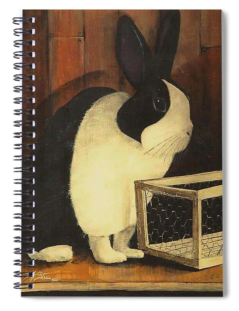 Images Spiral Notebook featuring the painting The Black and White Dutch Rabbit 2 by Diane Strain