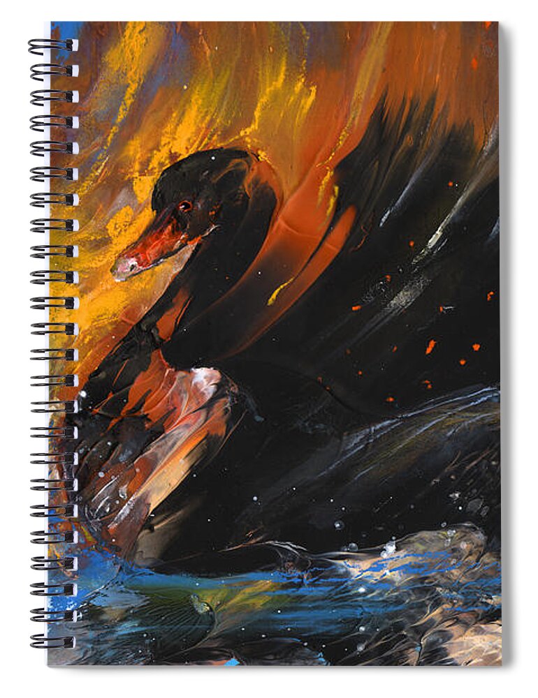 Fantasy Spiral Notebook featuring the painting The Black Swan by Miki De Goodaboom