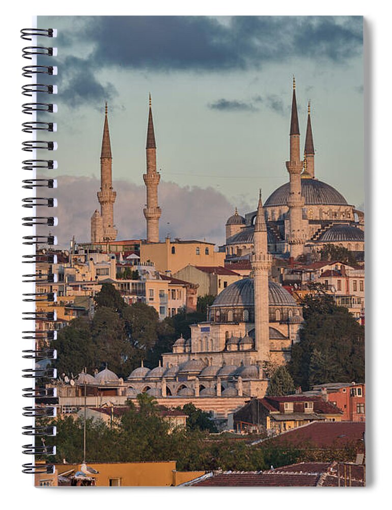 Istanbul Spiral Notebook featuring the photograph The Blue Mosque At Sunset by Salvator Barki