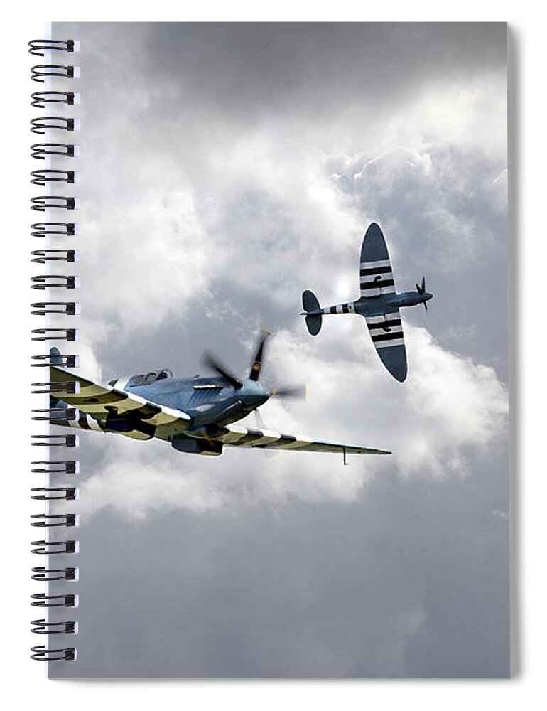 Supermarine Spitfire Spiral Notebook featuring the digital art The Blue Spitfires by Airpower Art